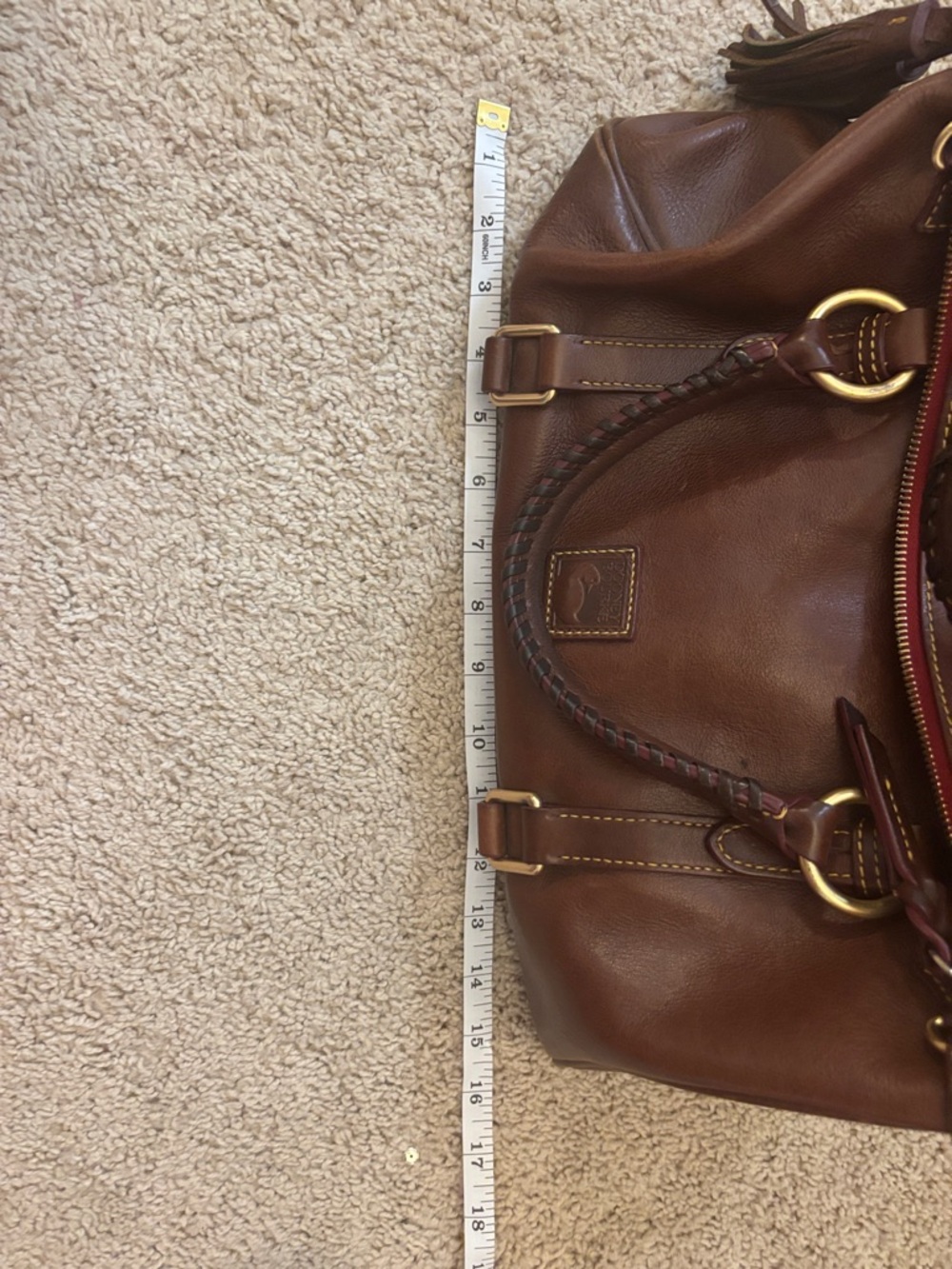 Dooney & Bourke Brown Leather Satchel with Braided Handles - Picture 5 of 10